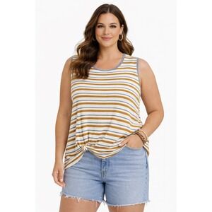 Lime & Chili Tank Top Womens Small Mustard Yellow Striped Knot Front Casual Boho